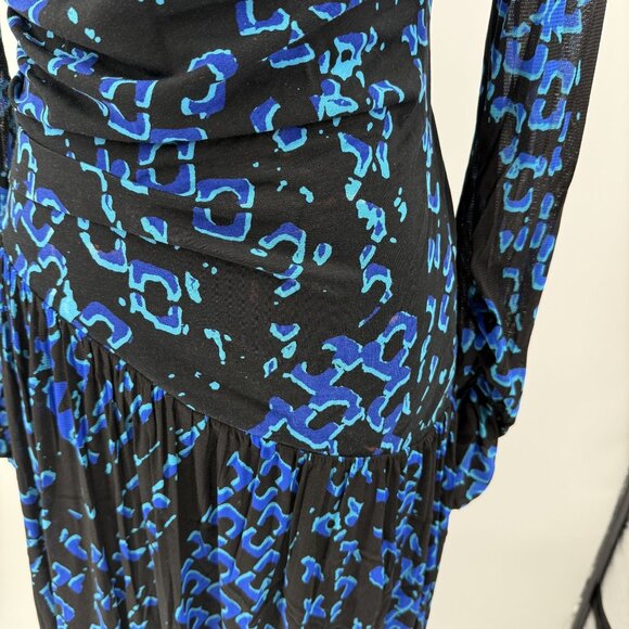 Diane Von Furstenberg Blue & Black Long-Sleeve Maxi Dress Medium - Picture 12 of 13